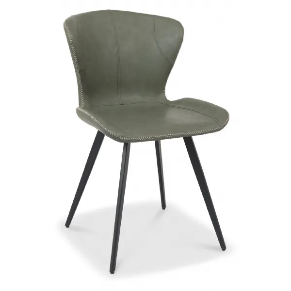 Olive Green Leather Effect Scoop Back Dining Chair