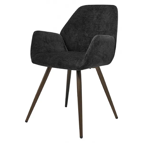 Dark Grey Chenille Curve Back Dining Chair Bronze Legs