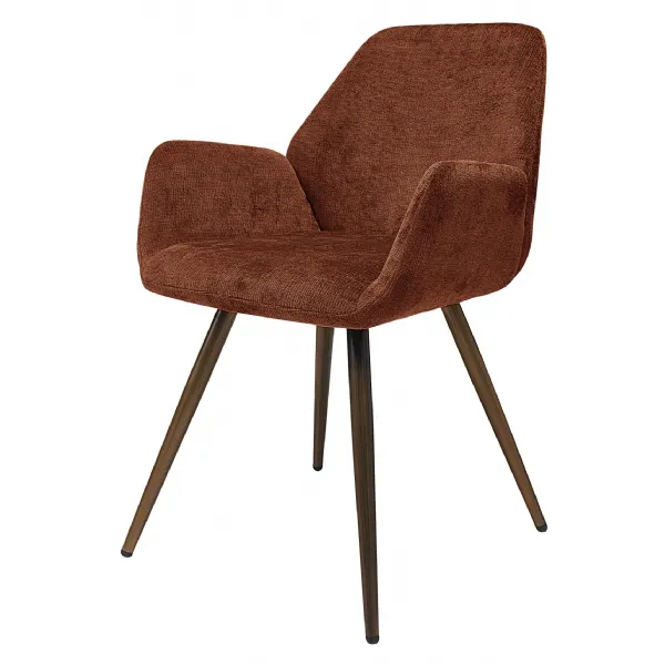 Orange Rust Chenille Curve Back Dining Chair Bronze Legs