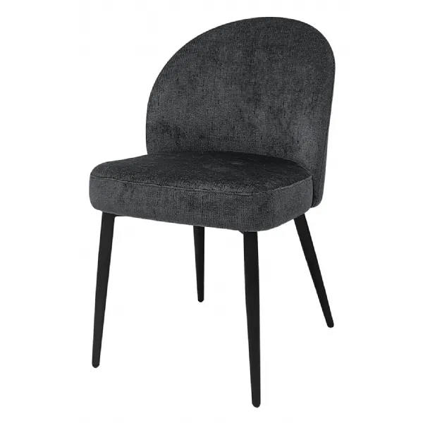 Dark Grey Chenille Fabric Dining Chair Black Metal Legs