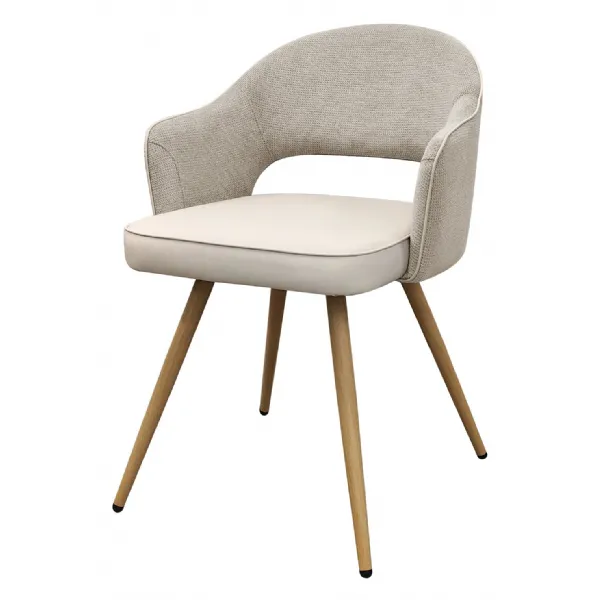 Beige and Ivory Two Tone Dining Chair Oak Effect Legs