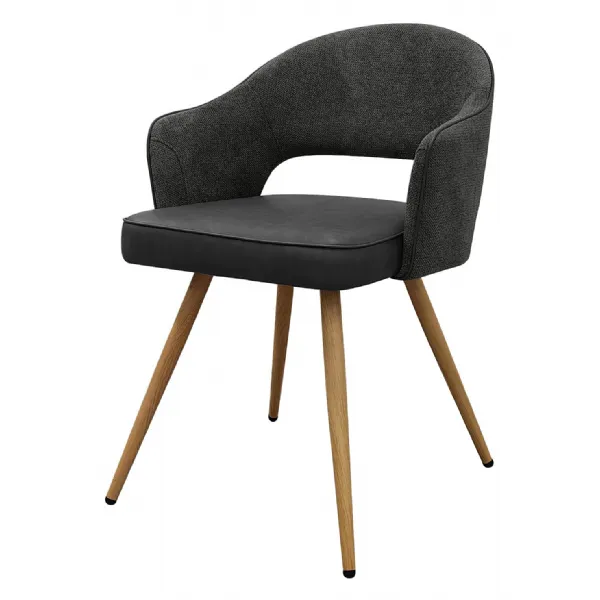 Grey Fabric and Leather Effect Dining Chair Oak Effect Legs