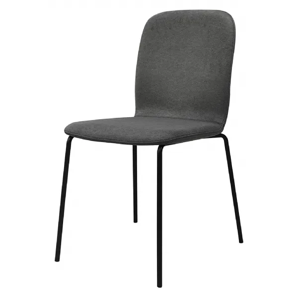 Grey Fabric Stackable Dining Chair Black Metal Legs