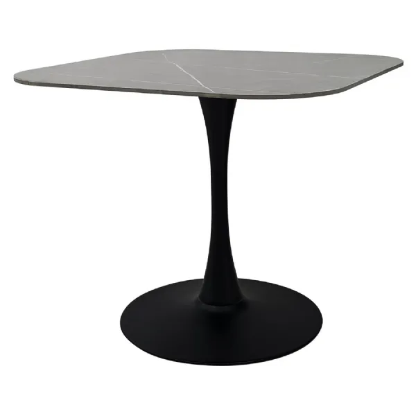 Grey Sintered Stone 90cm Square Bistro Table with Black Base