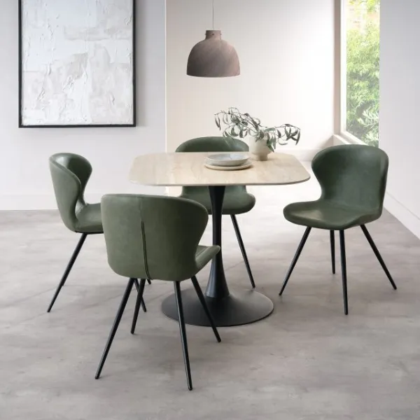 Beige Stone Topped Square Bistro Table with Pedestal Base