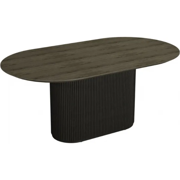 Grey Oak Large Oval 1.8m Dining Table Black Pedestal Base