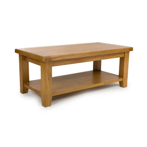 Oak Large Rectangular Coffee Table with Bottom Shelf