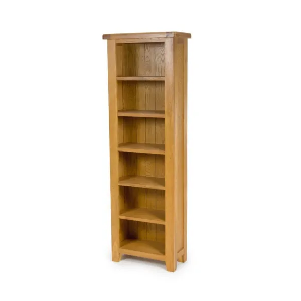 Light Natural Solid Oak Slim Narrow Tall Open Bookcase