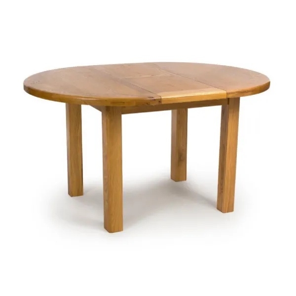 Solid Oak Small Round to Oval Extending Dining Table