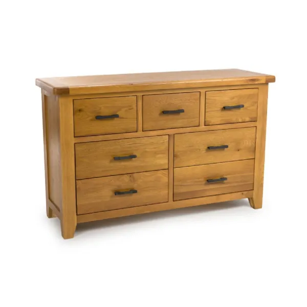Light Oak 3 Over 4 Drawer Chest of 7 Drawers 130cm Wide