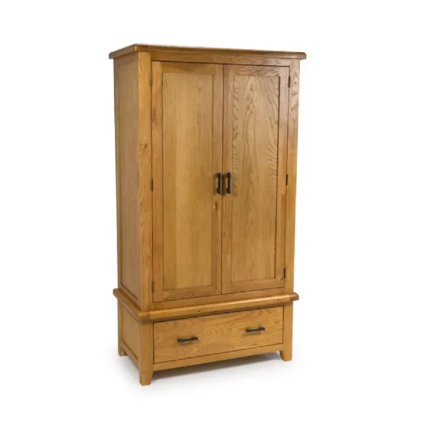Oak Double Wardrobe with Wide Drawer