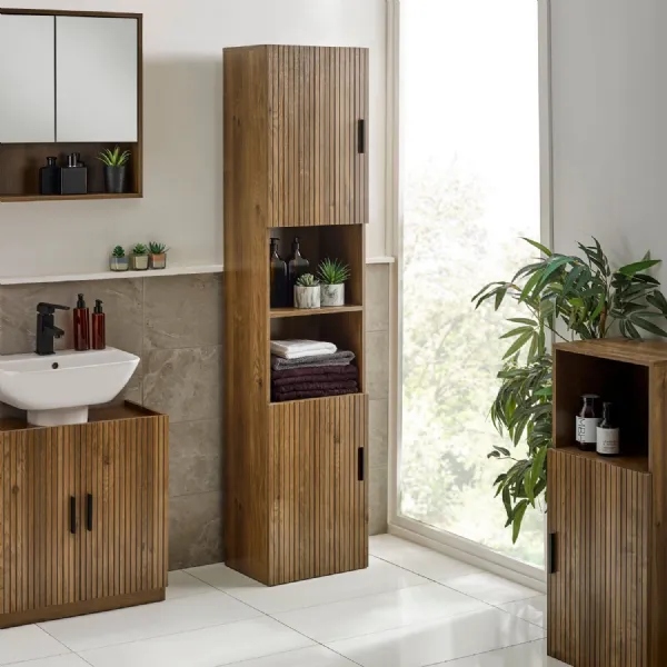 Hampshire Walnut Effect Tall Bathroom Storage Cabinet