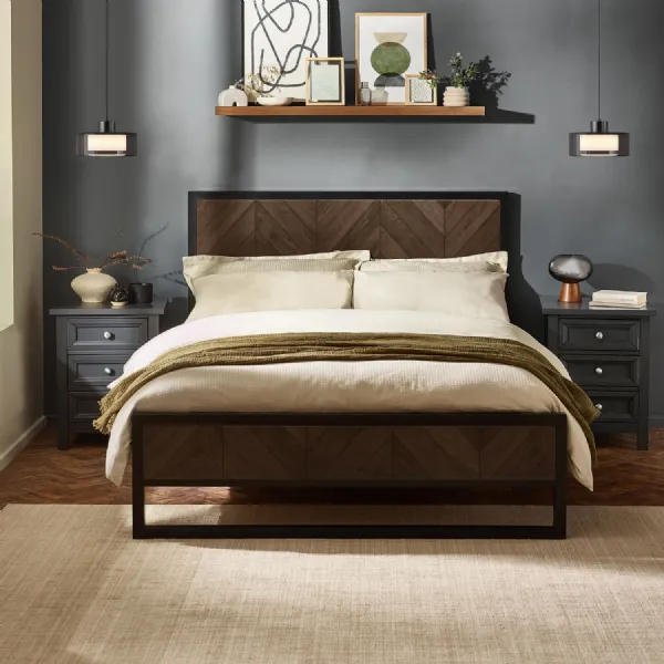 Harrison Black Wood Herringbone Double Bed