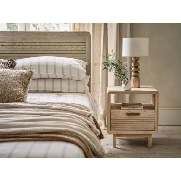 Scandinavian Oak 1 Drawer Bedside Table with Grooved Detail