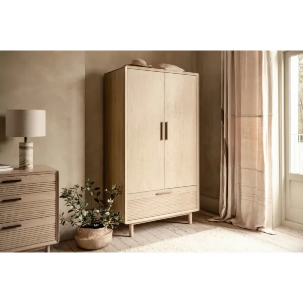 Oak 2 Door 1 Drawer Tall 191cm Double Wardrobe