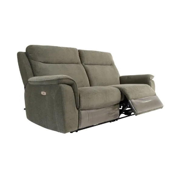 Green Fabric 3 Seat Electric Recliner Sofa with USB Charger