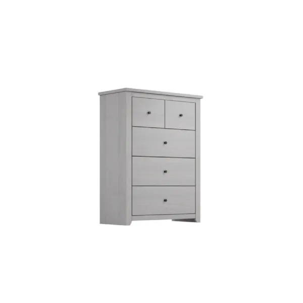 Modern Grey 5 Drawer Chest with Rustic Metal Handles