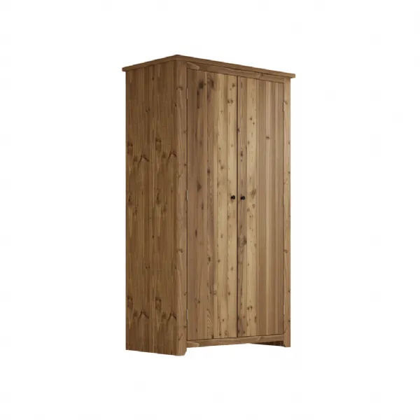 Natural Pine Wax Finish 2 Door Double Wardrobe with Hanging Rail and Shelf