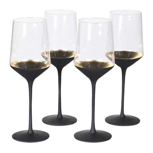 Set of 4 Black and Gold Stem White Wine Glasses