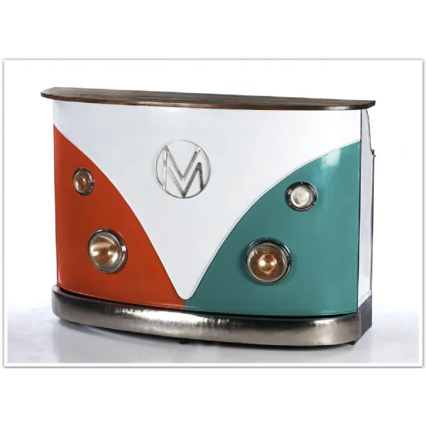 Retro Camper Style Van Bar Counter with Front Lights and Bottle Storage