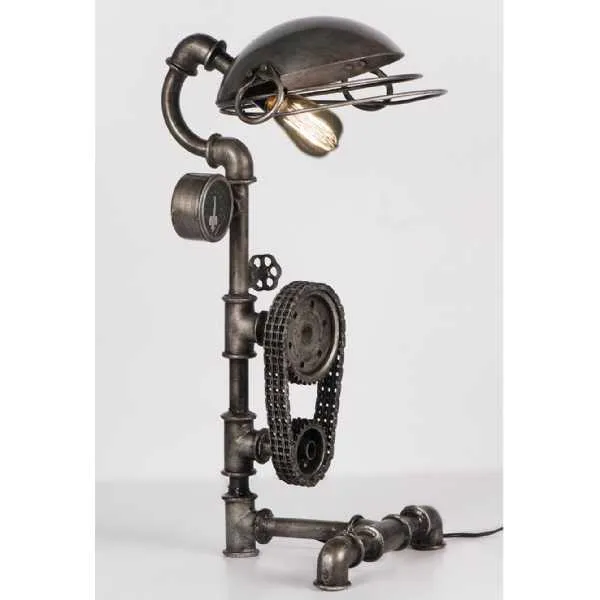 Upcycled Lighting And Furniture Metal Industrial Steampunk Cooking Pot And Cogs Table Lamp 36X29X69cm