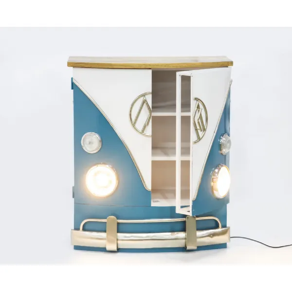 Retro Blue and White VW Camper Van 2 Door Cabinet with Lights