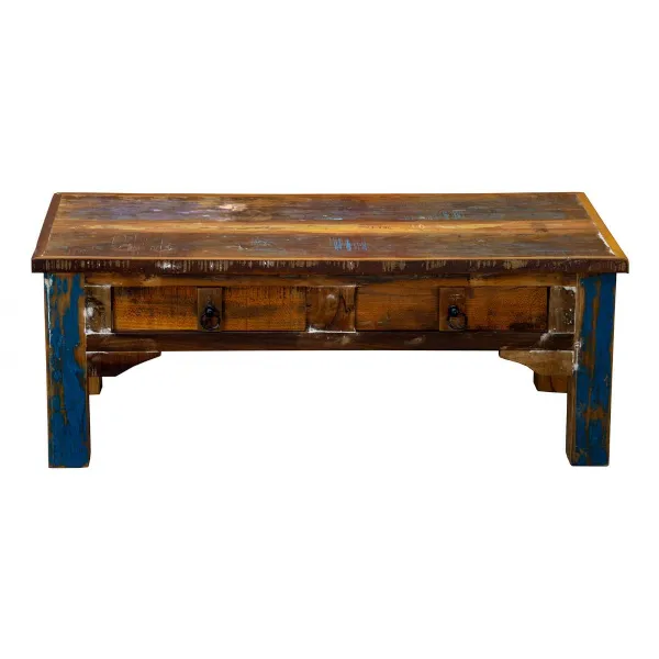 Multicolour Rustic Finish Reclaimed Wood 2 Drawer Coffee Table