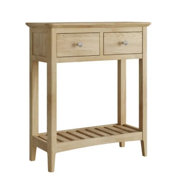 Solid Oak 2 Drawer Console Table