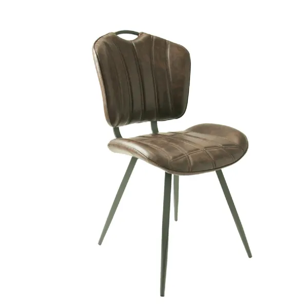 Modern Brown PU Leather Upholstered Dining Chair with Grey Steel Legs