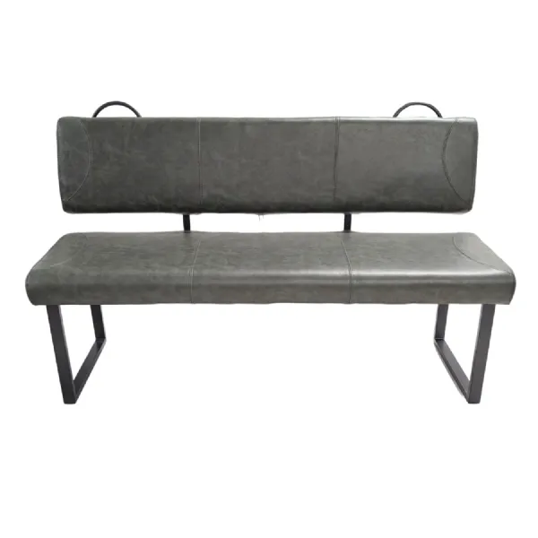 Dark Green Vegan Leather Dining Bench with Padded Backrest