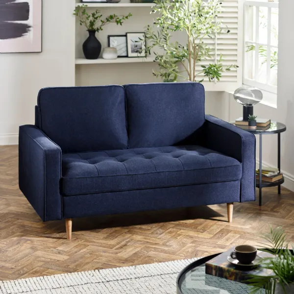 Henrietta Deep Blue Linen Upholstered 2 Seater Sofa