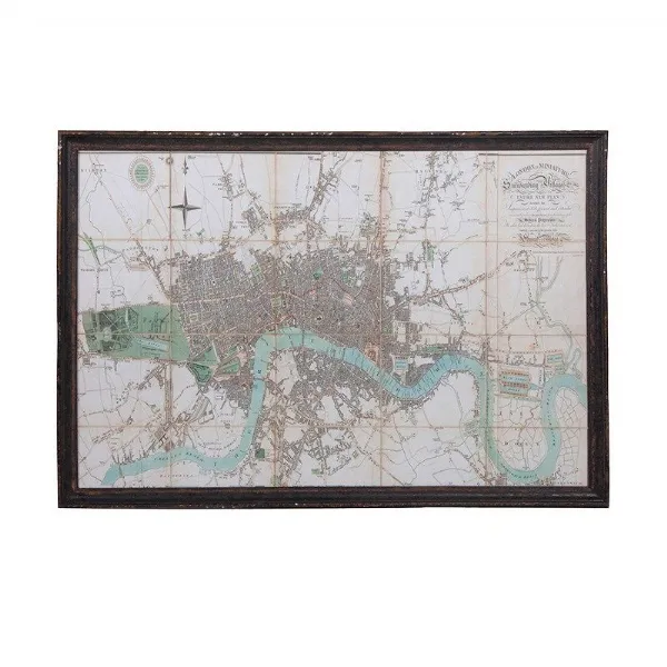Large Antique Style Black Distressed Framed River Thames Wall Map