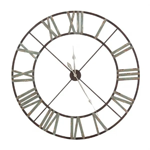Large Aged Round Iron Metal Wall Clock Vintage Rustic Urban Chic Style