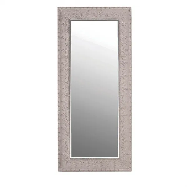 Large Grey Floral Metal Embossed Rectangular Tall Slim Wall Mirror