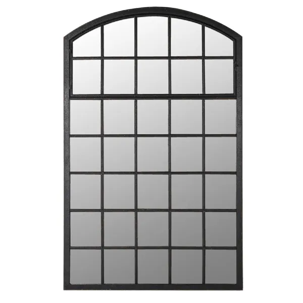 Large Black Curve Top Windowpane Mirror