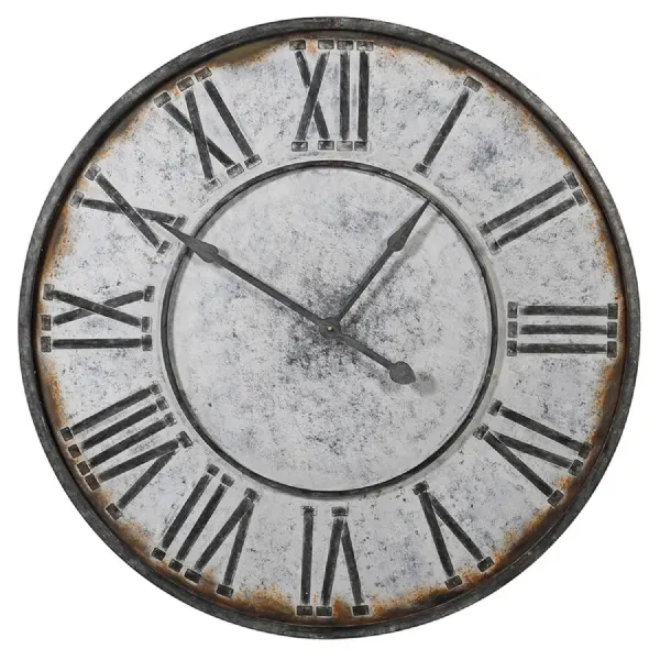 Large Galvanised Metal Roman Numerals Clock