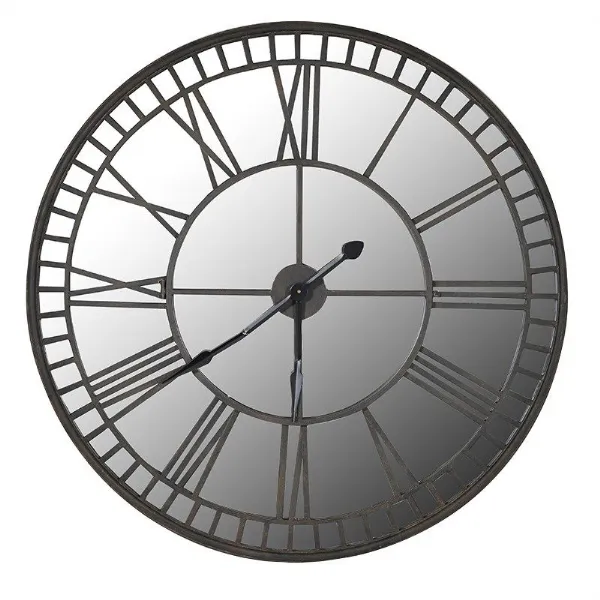 Round Urban Chic Wrought Iron Framed Mirrored Wall Clock