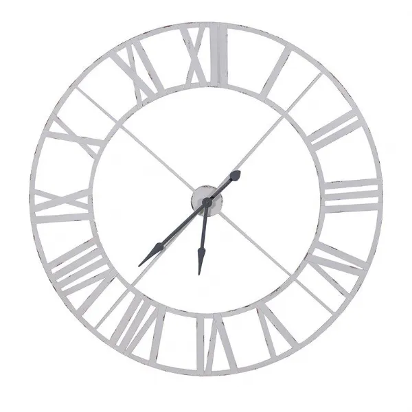 Large White Painted Industrial Round Metal Shabby Chic Wall Clock