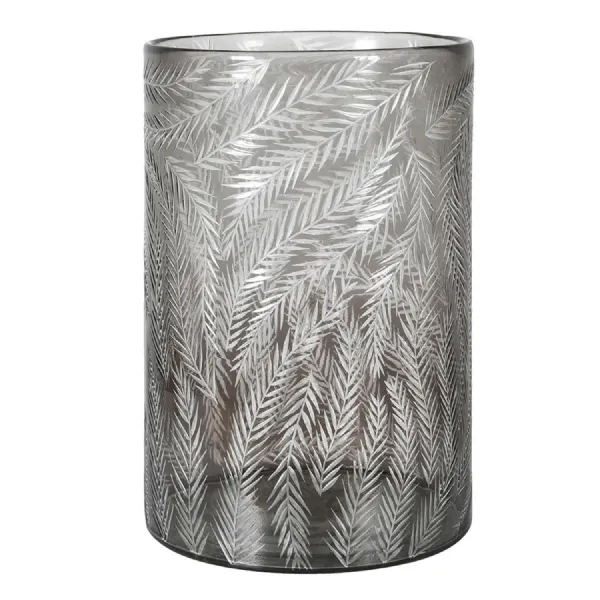 Smoked Glass Etched Feather Hurricane