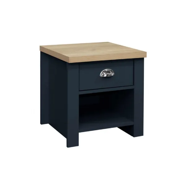 Highgate 1 Drawer Lamp Table Navy Blue & Oak Effect