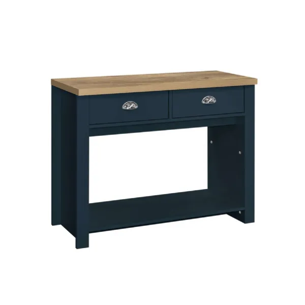 Highgate 2 Drawer Console Table Navy Blue & Oak Effect