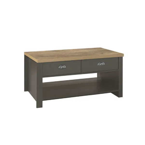 Highgate 2 Drawer Coffee Table Dark Grey & Oak Effect