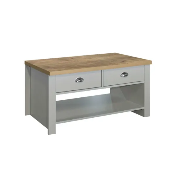 Highgate 2 Drawer Coffee Table Grey & Oak Effect