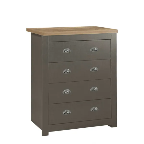 Highgate 4 Drawer Chest Dark Grey & Oak Effect