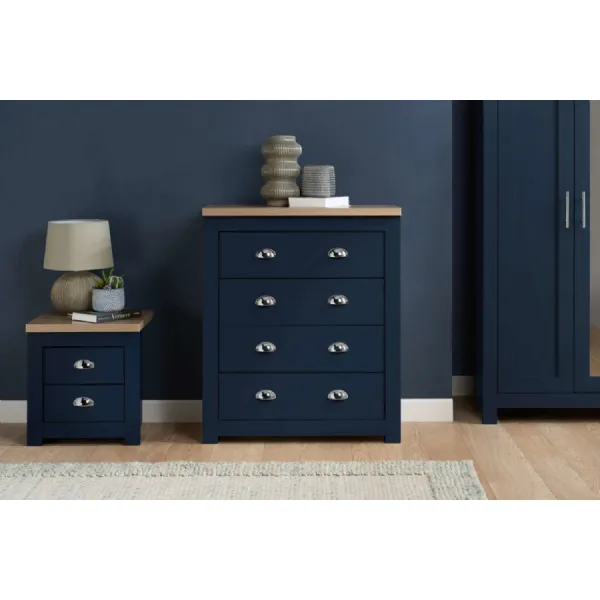 Highgate 4 Drawer Chest Navy Blue & Oak Effect