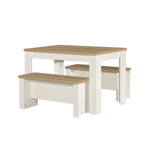 Highgate Dining Table And Bench Set Cream & Oak Effect