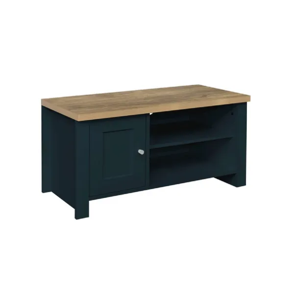 Highgate Small TV Unit Navy Blue & Oak Effect