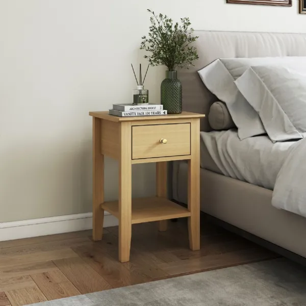 Light Oak 1 Drawer Bedside Table with Shelf