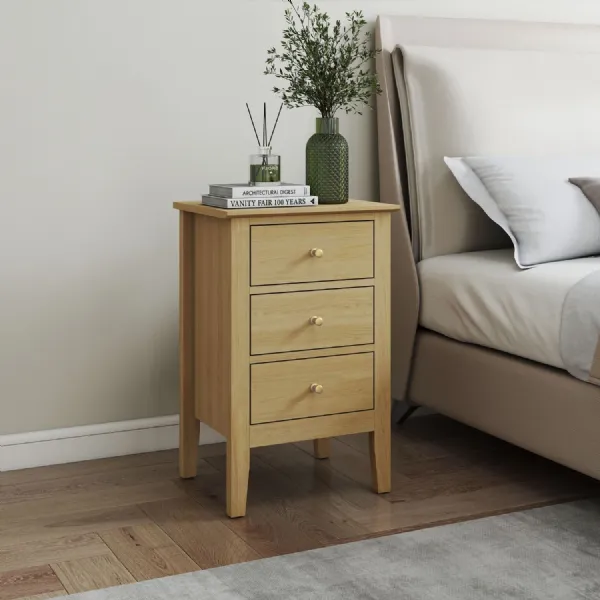Light Oak Wood 3 Drawer Bedside Cabinet Nightstand