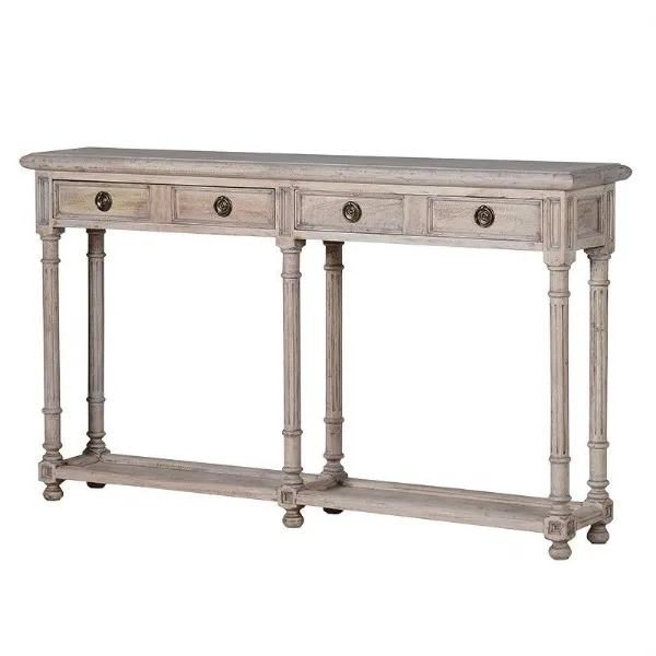 Rustic Stripped Wooden Fluted 2 Drawer Console Table